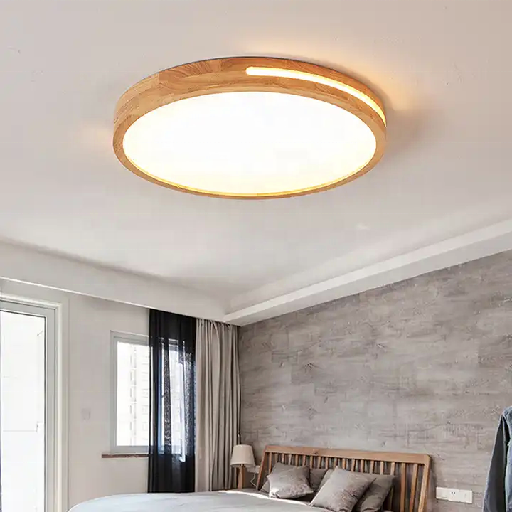 Japanese style wood round led ceiling light fixture bedroom lamp ultra thin home wooden ceiling lights for hallway living room