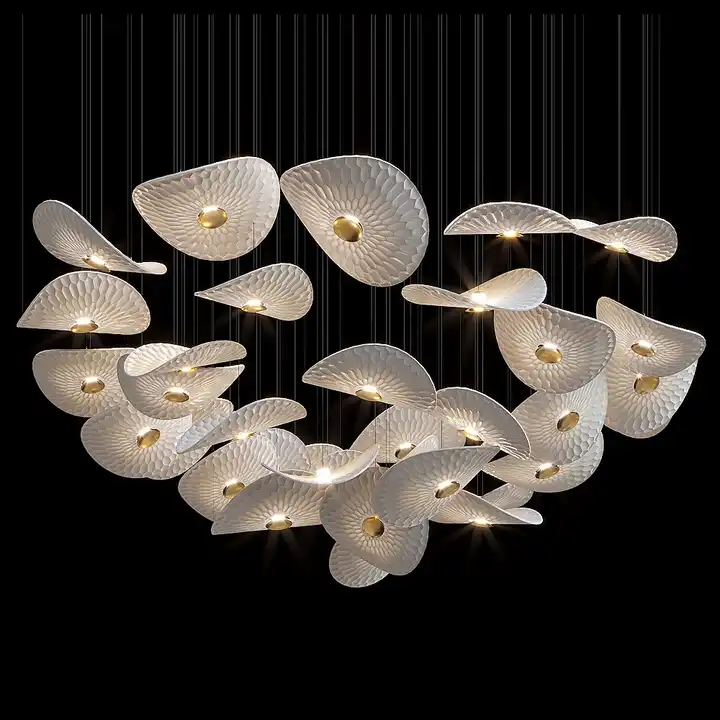 Custom suspended ceiling Large Project Banquet Hotel Lobby Villa Staircase Decoration White glass Flower Led Chandelier Light