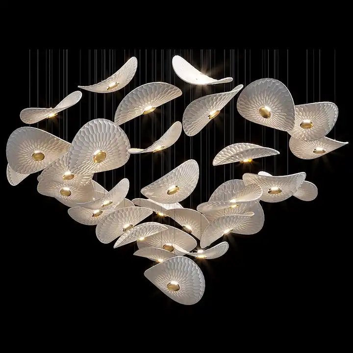 Custom suspended ceiling Large Project Banquet Hotel Lobby Villa Staircase Decoration White glass Flower Led Chandelier Light