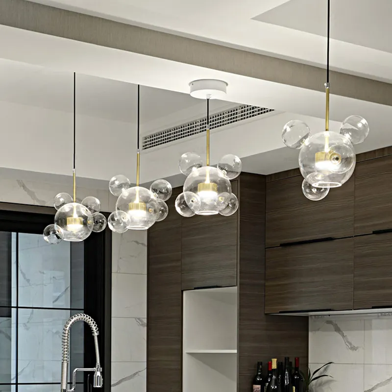 Hot Selling Modern Bubble LED Pendant Lamp Clear Glass Balls Remote Control Dining & Living Room Lighting Fixture