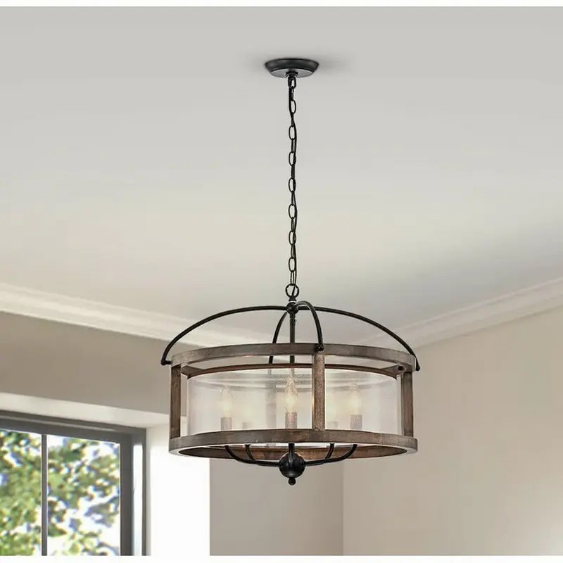 Farmhouse 5 Bulbs Farmhouse Chandelier Retro Pendant Light Wood And Metal Chandelier For Kitchen Living Room Dining Room