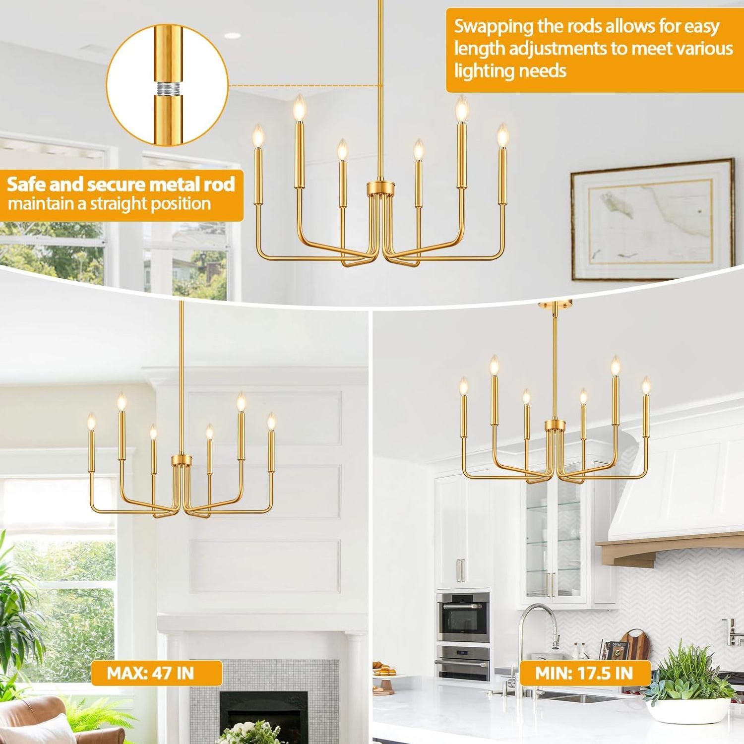 Gold Chandelier 6-Light Farmhouse Modern Chandelier Chandelier For Dining Room Lighting Fixtures Hanging Dining Light