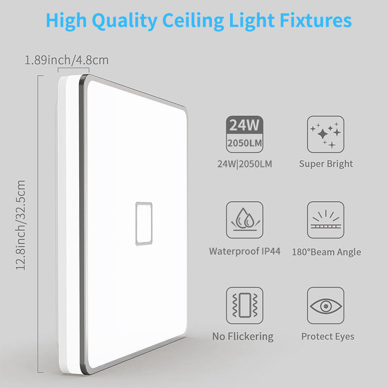 Modern Minimalist Indoor Ceiling LED Light Fixtures 3000K/4000K/5000K Square Bedroom Ceiling Lamp