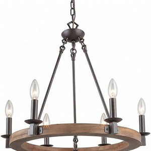 arge Rustic Farmhouse Wagon Wheel Chandelier, Round Kitchen Island Light, Textured Black Accents + Warm Oak Wood Style Finish