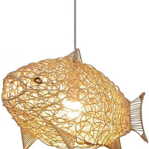 Japanese style Fish-Shaped Lantern Pendant Lighting Rattan Light fixture Weaving Natural Bamboo Ceiling Light for Dining Room