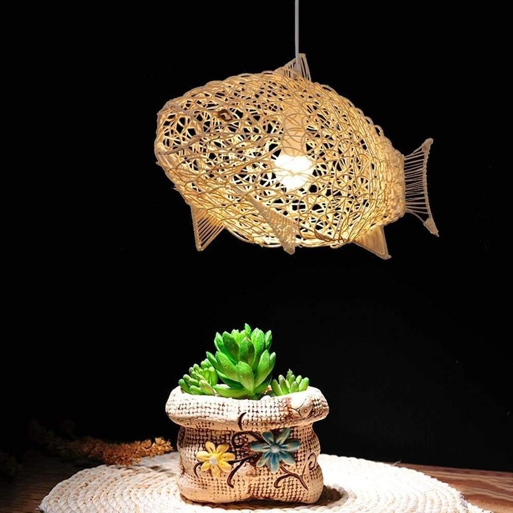 Japanese style Fish-Shaped Lantern Pendant Lighting Rattan Light fixture Weaving Natural Bamboo Ceiling Light for Dining Room