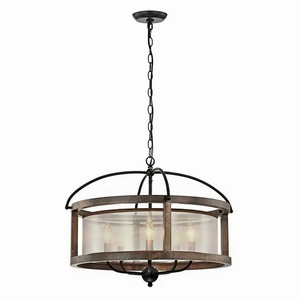 Farmhouse 5 Bulbs Farmhouse Chandelier Retro Pendant Light Wood And Metal Chandelier For Kitchen Living Room Dining Room