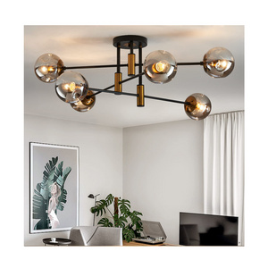 Glass Globe Sputnik Chandelier Modern Matte Black And Gold Ceiling Light Chandelier For Bedroom Hanging Chandeliers For Living