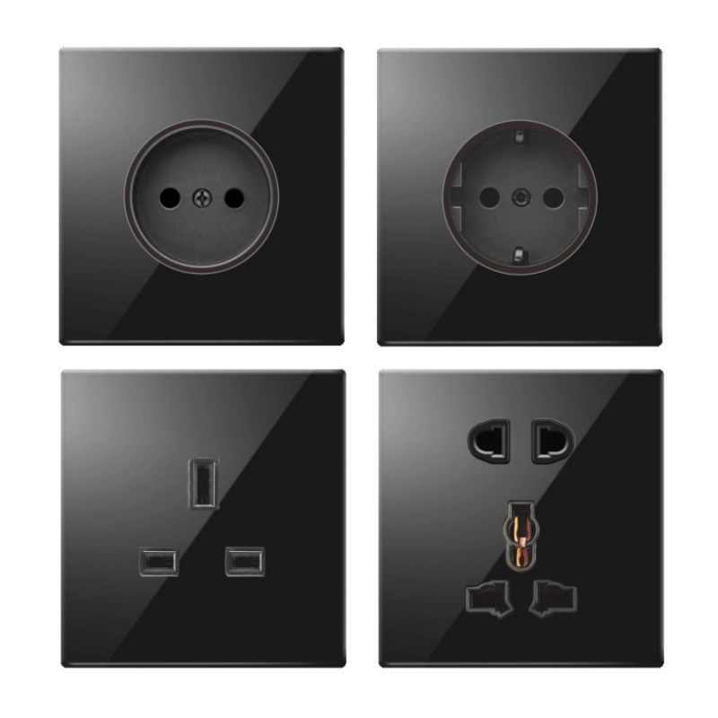 Eurob Luxury Black Electrical Sockets Wall Switch with LED Light UK EU Standard Power Switches and Sockets