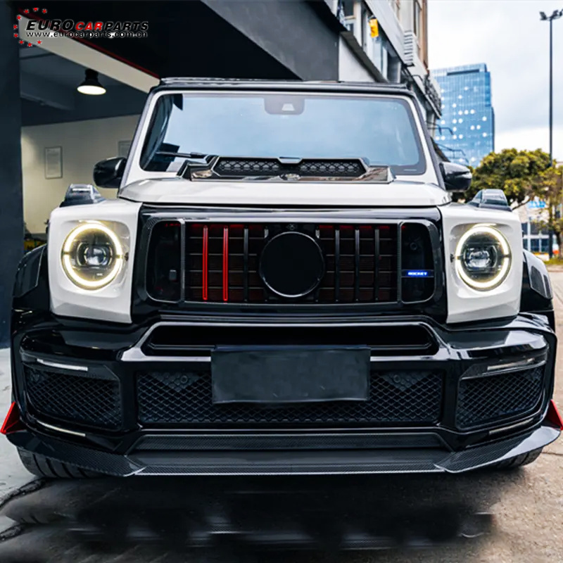 G Wagon W464 Edition B900 Front Grill With LED Dry Carbon Red Trim Strip Front Grille Frame B900 Rocket Style Grille