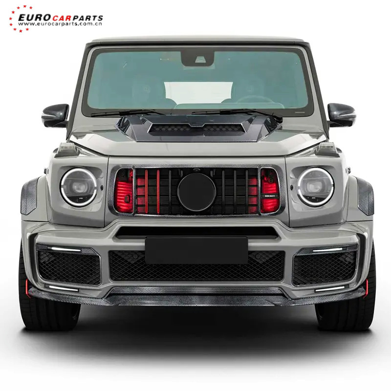 G Wagon W464 Edition B900 Front Grill With LED Dry Carbon Red Trim Strip Front Grille Frame B900 Rocket Style Grille