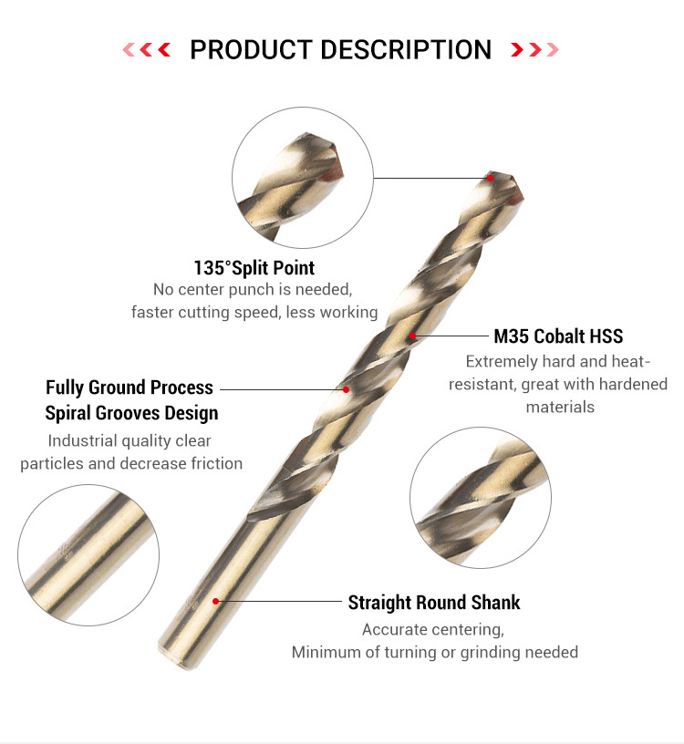 Din338 Jobber Length hss drill bit M35 Hss Cobalt Drill Bit For Stainless Steel Metal Drilling