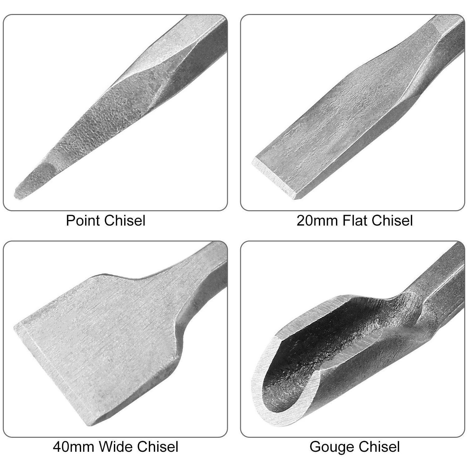 High carbon steel sds plus hammer flat and point chisel  for concrete  natural stone masonry all sizes