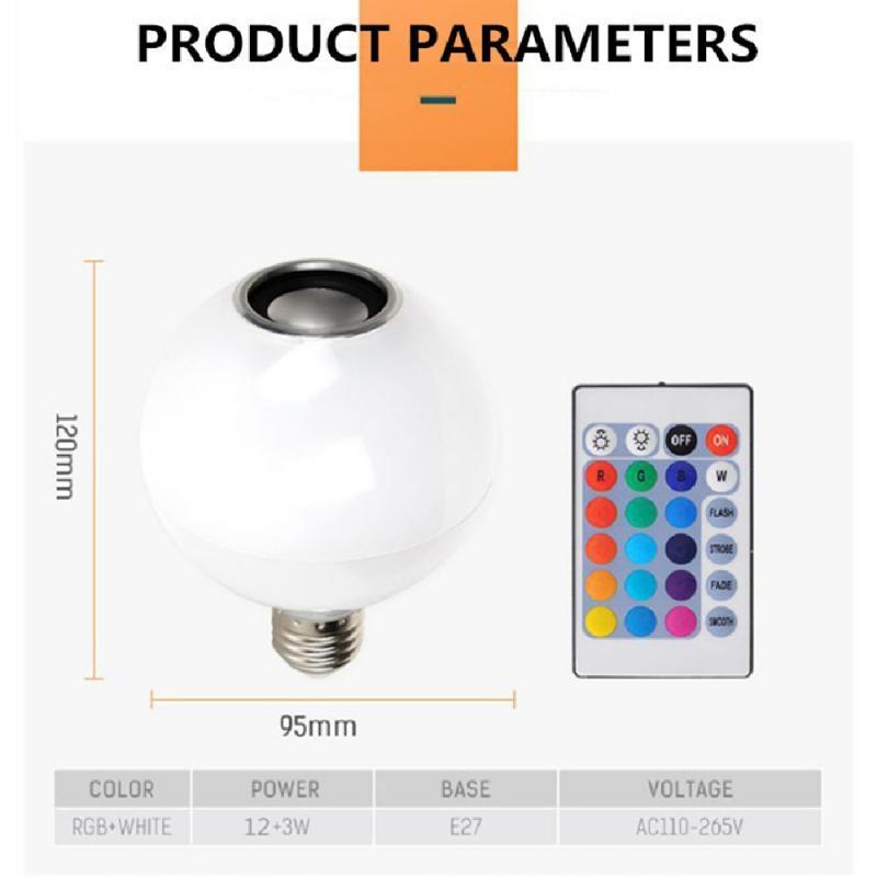 12W E27 Colorful RGB Color Change Bulb Music Speaker And Remote Control Music Ball Smart LED Light Bulb