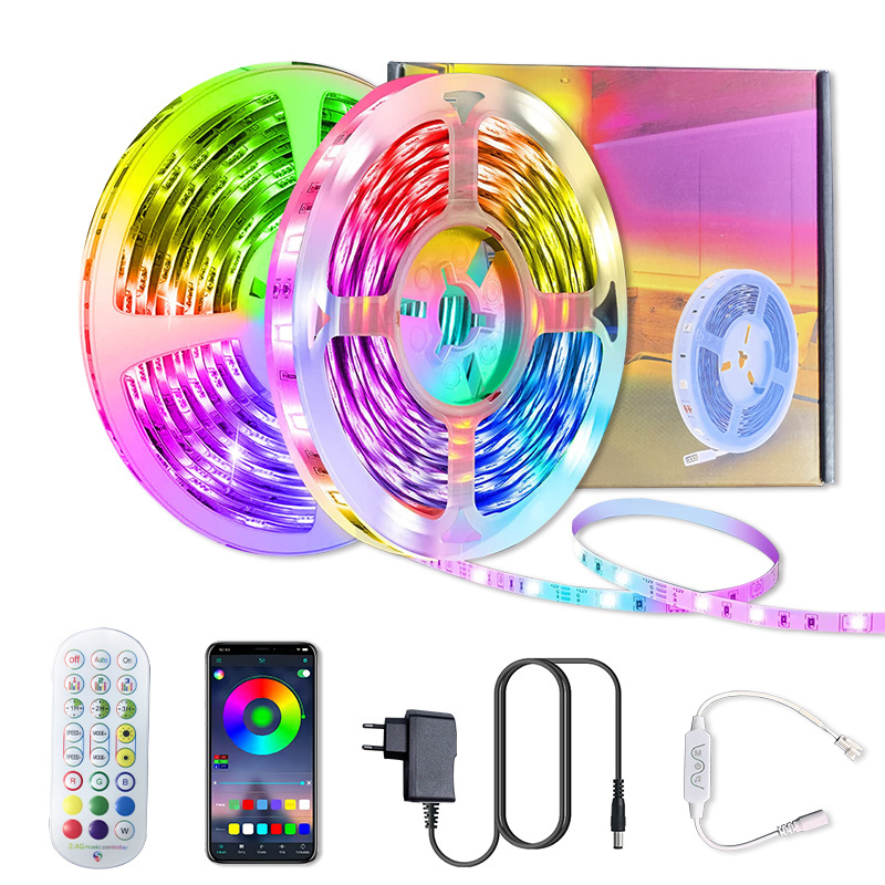 LED Bluetooth Light Strip Set 5050RGB Waterproof with 24 Key Mobile App Controls Colorful Music Rhythm and Ambient Light