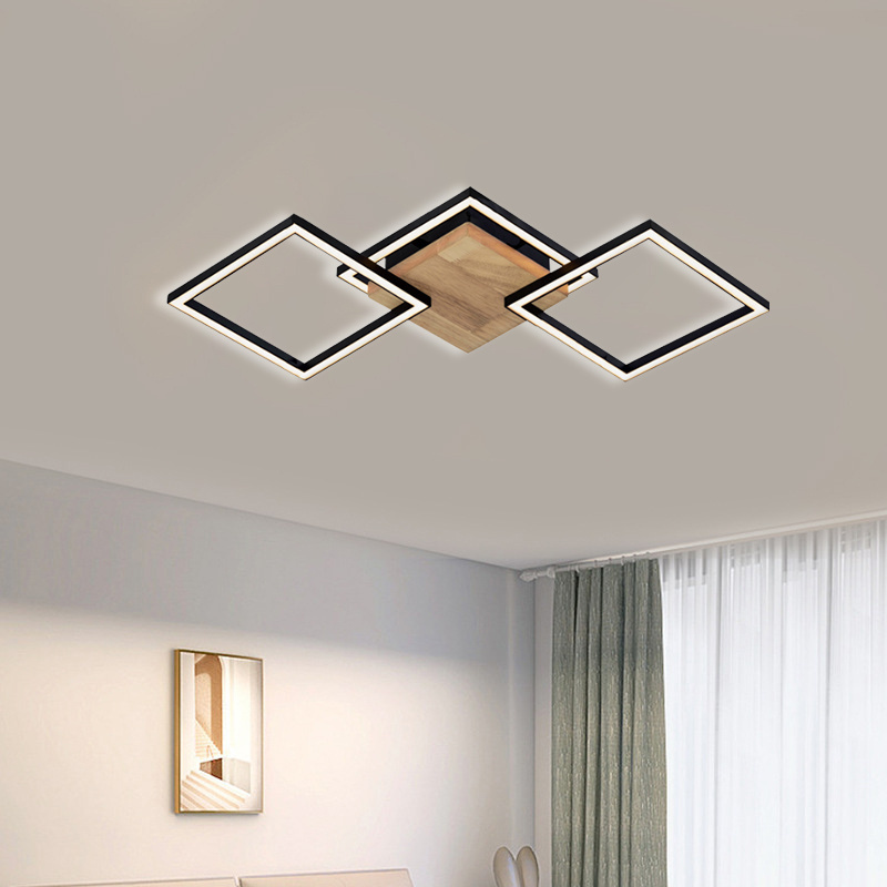 Three-Square-Line Frames Design Sand Black Wood Decor LED Ceiling Light Fixture Surface Mount Ceiling Lamp for Room