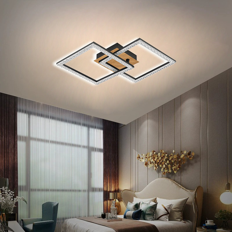 New Design Crystal Lampshade Wood Decoration LED Ceiling Lamp 20W Sand Black Ceiling Light For Room