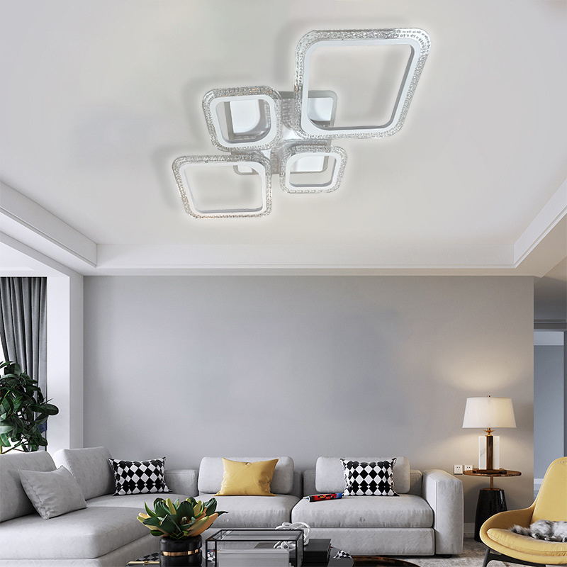 Modern Simple Square LED Ceiling Light White Acrylic with Remote Control Plastic Body for Living Room Lighting Residential Use