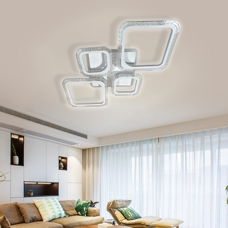 Modern Simple Square LED Ceiling Light White Acrylic with Remote Control Plastic Body for Living Room Lighting Residential Use