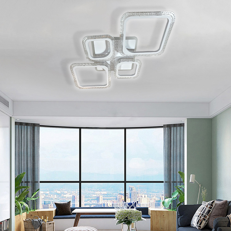 Modern Simple Square LED Ceiling Light White Acrylic with Remote Control Plastic Body for Living Room Lighting Residential Use