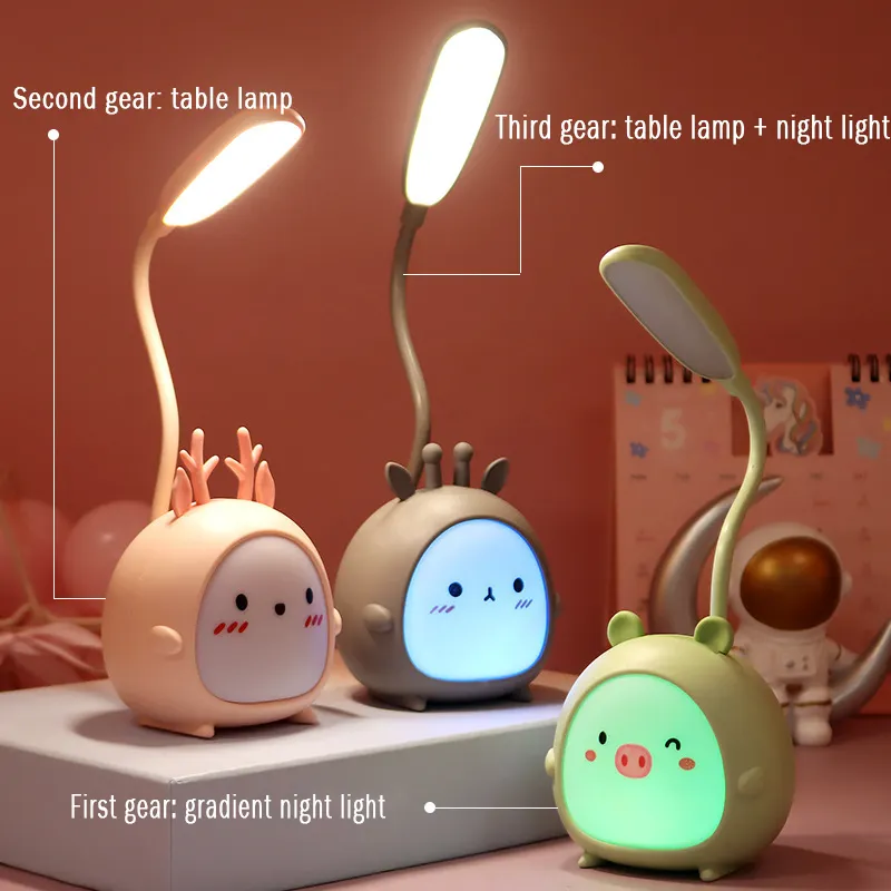 Cartoon Cute  LED Table Lamps Animal Recharge Battery Led Table Night Light Child Eye Protection Warm White Table Lamp