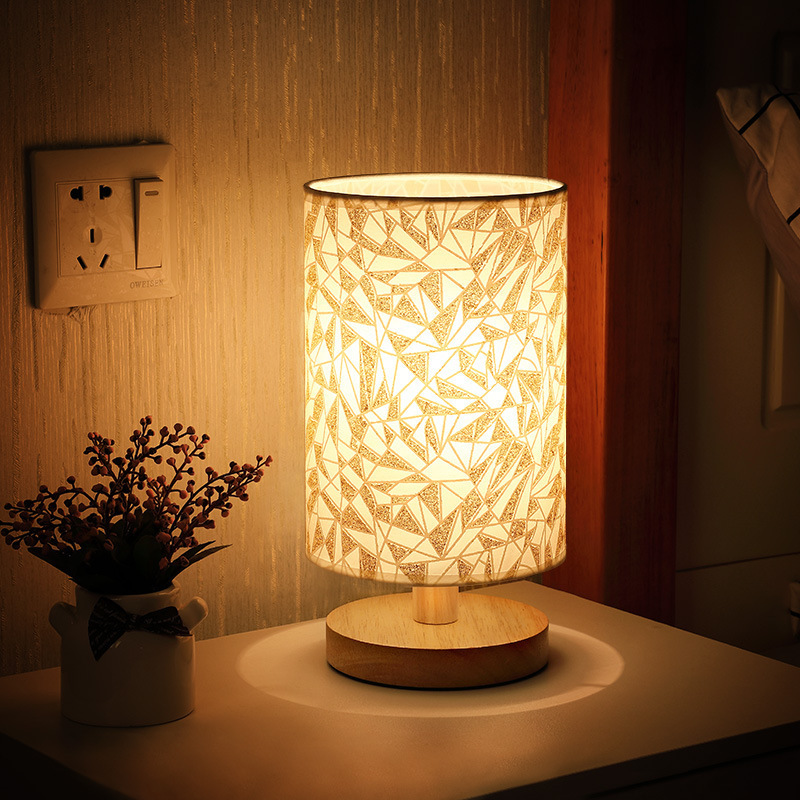 Bedroom Night Table Lamp Solid Wood Dimming LED Warm  Night Light Remote Control Log Desk Study Light