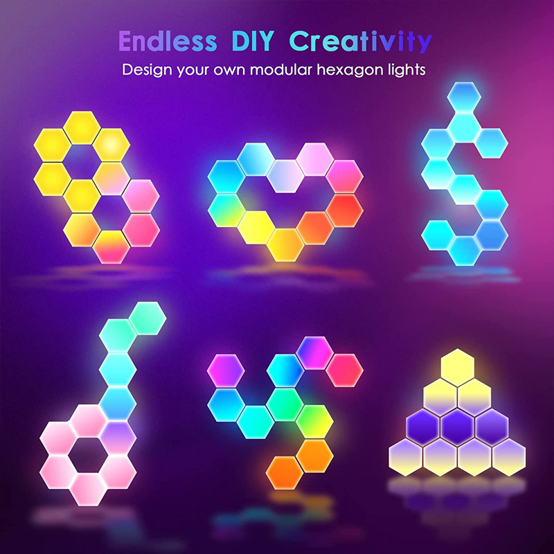 Led Creative DIY Smart APP and Voice Control Music Sync  Quantum Honeycomb Hexagon Light Night Gift Ambient Wall Ceiling Light