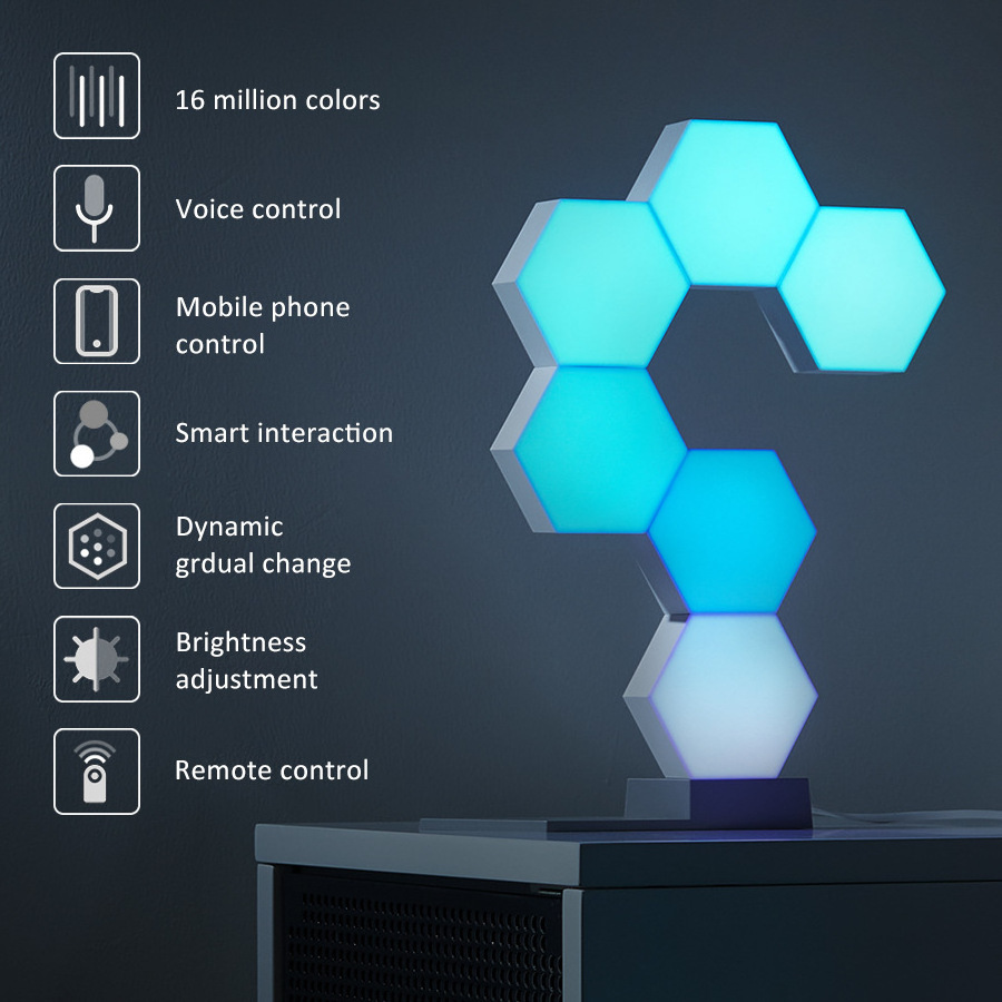 Led Creative DIY Smart APP and Voice Control Music Sync  Quantum Honeycomb Hexagon Light Night Gift Ambient Wall Ceiling Light