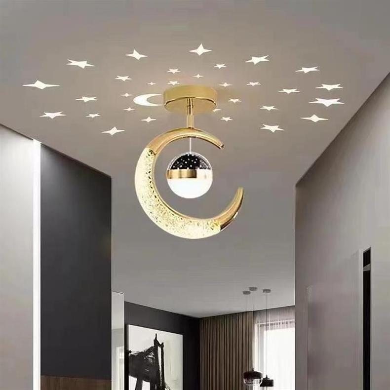 Led Crystal Dimmable Moon Star Projector Chandelier Pendant Ceiling Light For Living Rm Bedroom Entrance Apartment Hotel Kids Rm