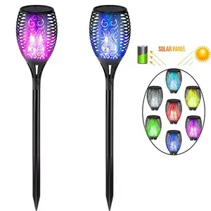 96Led Solar Waterproof RGB 7 Colors Flame Lamp Landscape Pathway Yard Walkway Torch Stake Decorative Street Lawn Garden Light