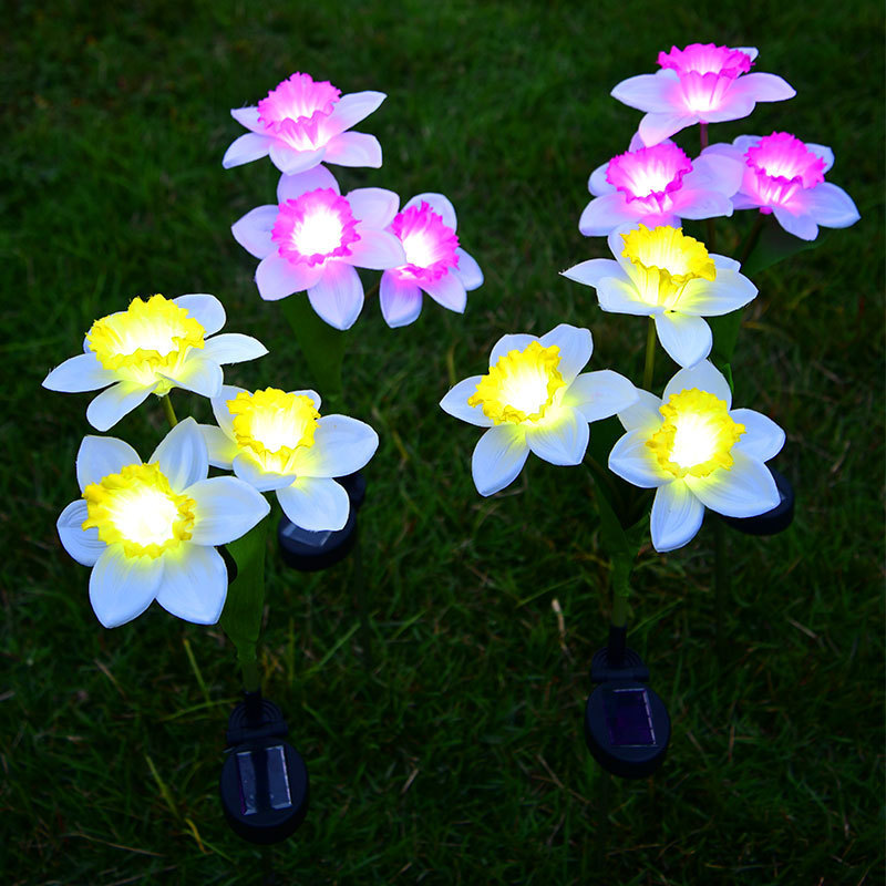 LED Solar Narcissus Flower Stake Light For Garden Pathway Landscape Security Villa Gate Park Lawn Holiday Party Christmas