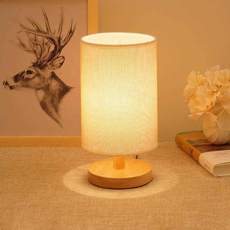 Bedroom Night Table Lamp Solid Wood Dimming LED Warm  Night Light Remote Control Log Desk Study Light