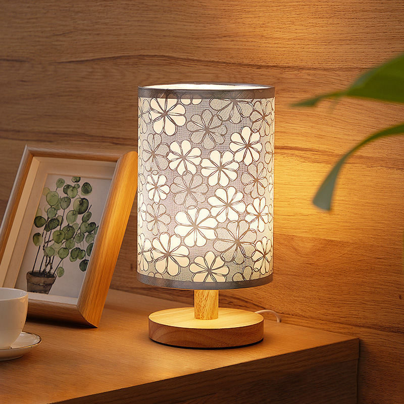 Bedroom Night Table Lamp Solid Wood Dimming LED Warm  Night Light Remote Control Log Desk Study Light