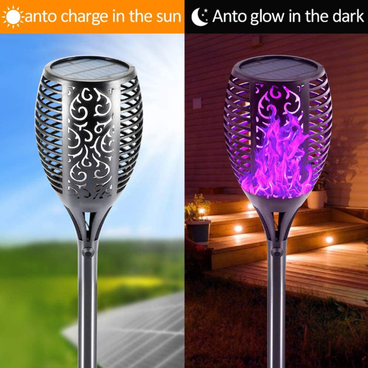 33Led  Solar Waterproof Purple Blue Flame Lamp Landscape Pathway Yard Walkway Torch Stake Decorative Street Lawn Garden Light