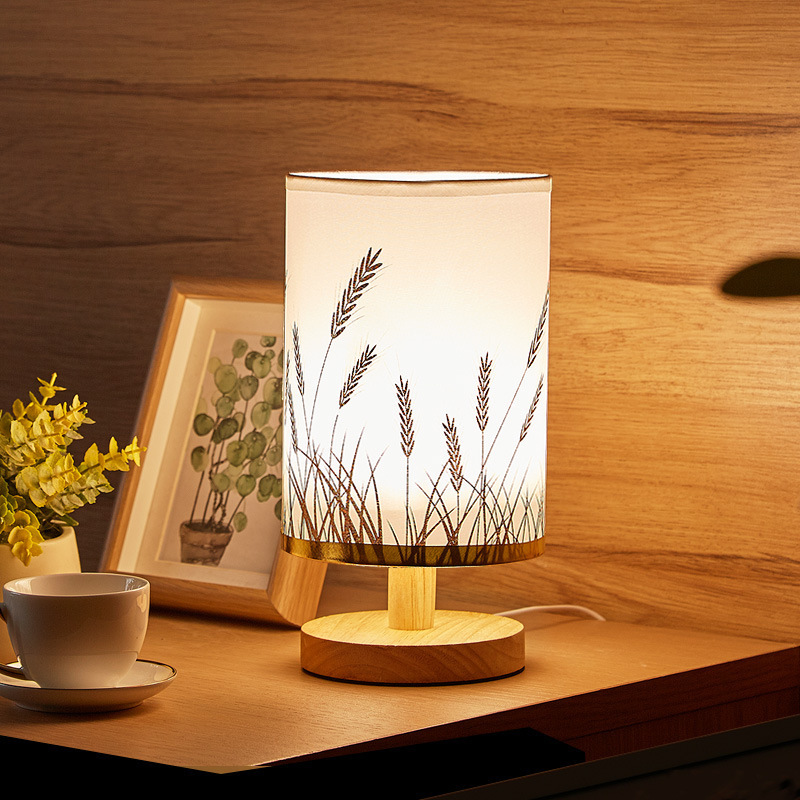 Bedroom Night Table Lamp Solid Wood Dimming LED Warm  Night Light Remote Control Log Desk Study Light