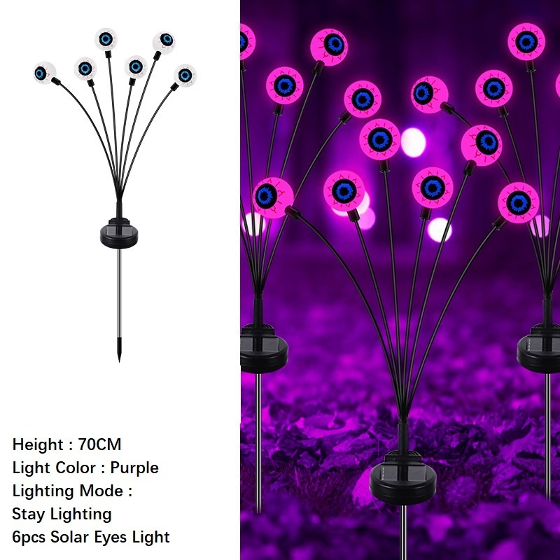 Solar Led 6 in 1 Pumpkin Eyes Halloween Atmosphere Stake Garden Waterproof Light for Outdoor Garden Holiday Decor