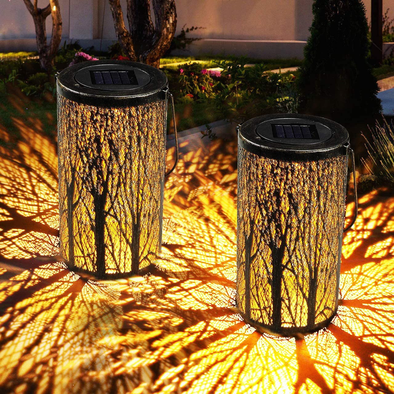 3 in 1 Led Solar  Retro Iron Forest Leaf Projector Night Light Courtyard Lantern Outdoor Table Portable Wind Light