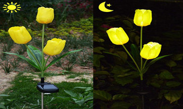 Led Solar 3 Heads Tulip Flower Night Light Garden Landscape Pathway Lawn Outdoor Gate Security Light