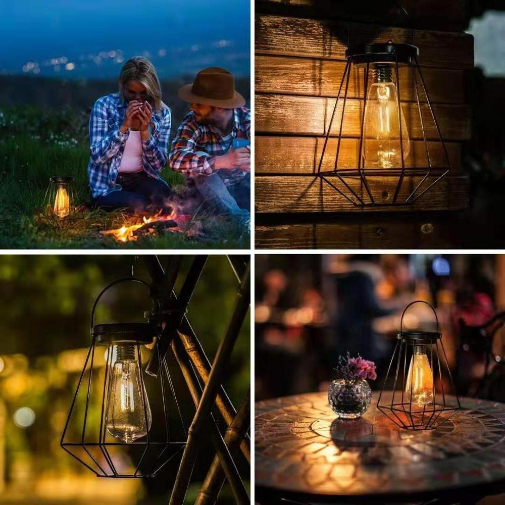 Led Solar Hanging Portable Lantern Decoration Waterproof Iron Brilliant Night Light Portable Camping Emergency Light