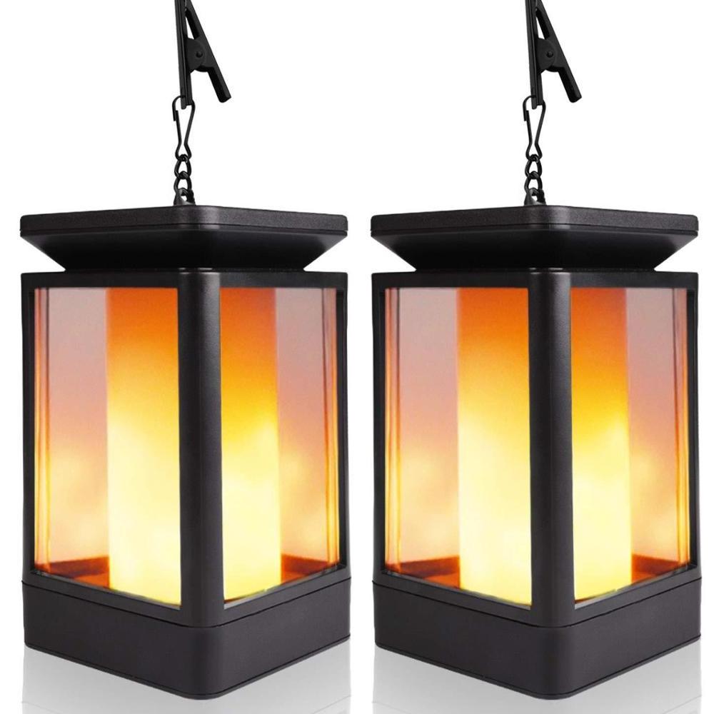 Elegant Solar Led 99L Portable Rechargeable Vivid Flame Clip Hanging Table Lantern Garden Outdoor Gate Security Night Wall Light