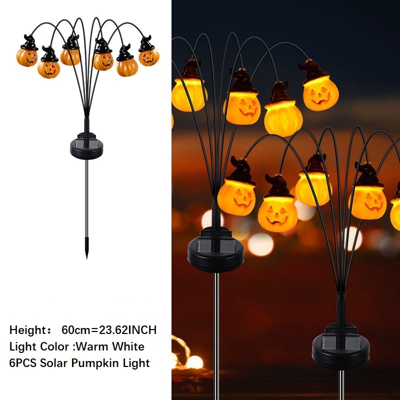 Solar Led 6 in 1 Pumpkin Eyes Halloween Atmosphere Stake Garden Waterproof Light for Outdoor Garden Holiday Decor