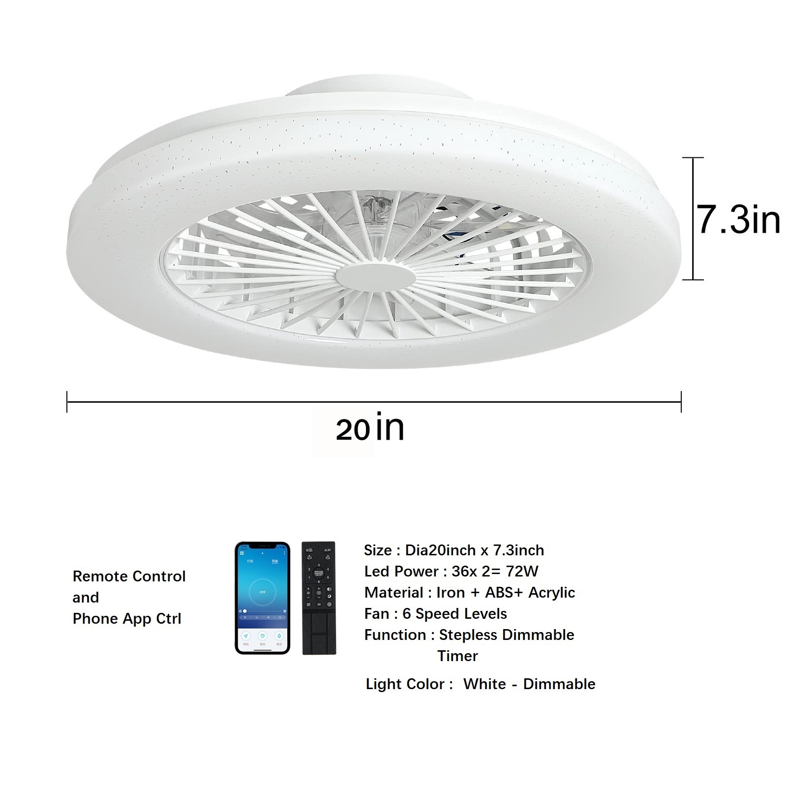 72W Super Bright  APP RC Alexa LED Smart Ceiling Fan Light For Bedroom Living Room Hotel Apartment Villa