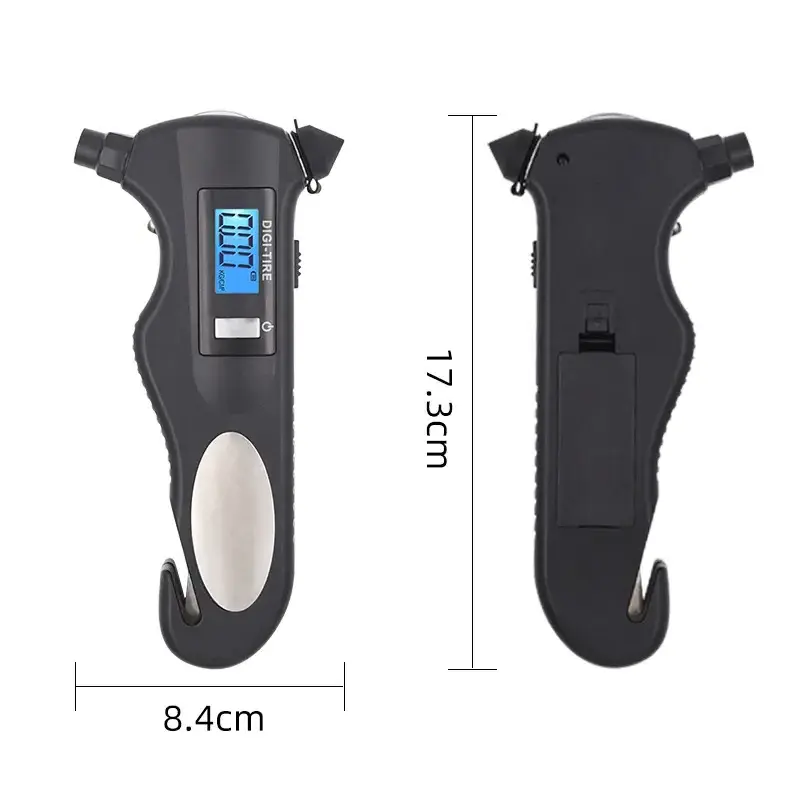 5 in1 Multi-functional Waterproof Flashlight With Safety Hammer Knife Emergency Light Tire Gauge for Car Truck