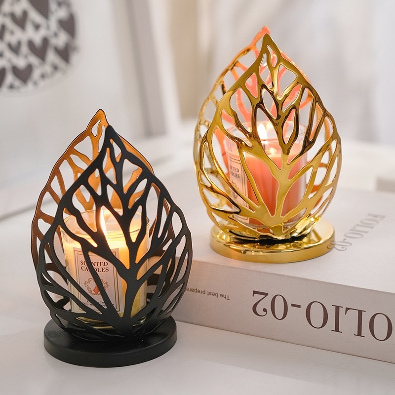 Metal Leaf Shape Candle Holder Perfumed Aroma Scented Candle Valentine's Day Decoration Table Bathroom Wedding Dinning Party