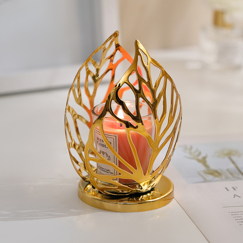 Metal Leaf Shape Candle Holder Perfumed Aroma Scented Candle Valentine's Day Decoration Table Bathroom Wedding Dinning Party