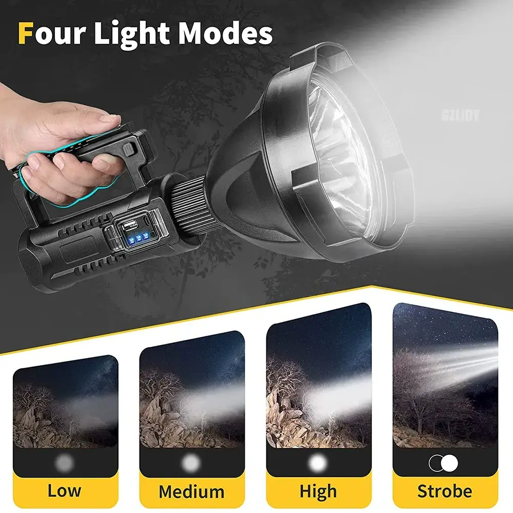 P70 USB Rechargeable Portable 3 in 1 Led Waterproof Search Light Flashlight W Tripod/Dimme For Emergency Hiking Camping Fishing