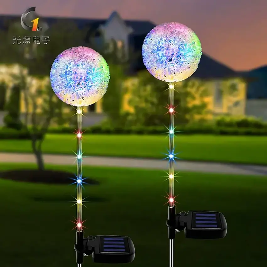 Outdoor Solar Led RGB Colors Dandelion Flower Spike Light For Party Holiday Landscape Garden Pathway Villa Security Night Light