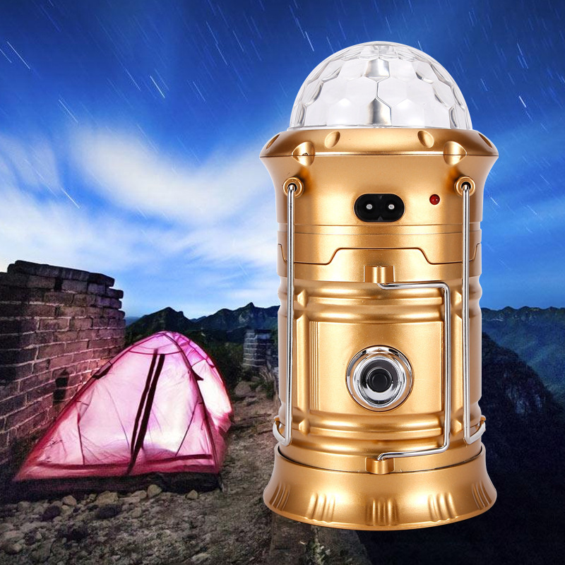 Solar Led Rechargeable Portable Collapsible Camping Lantern & Magic Ball RGB Light  For Outdoor Tent Fishing Hiking Emergency