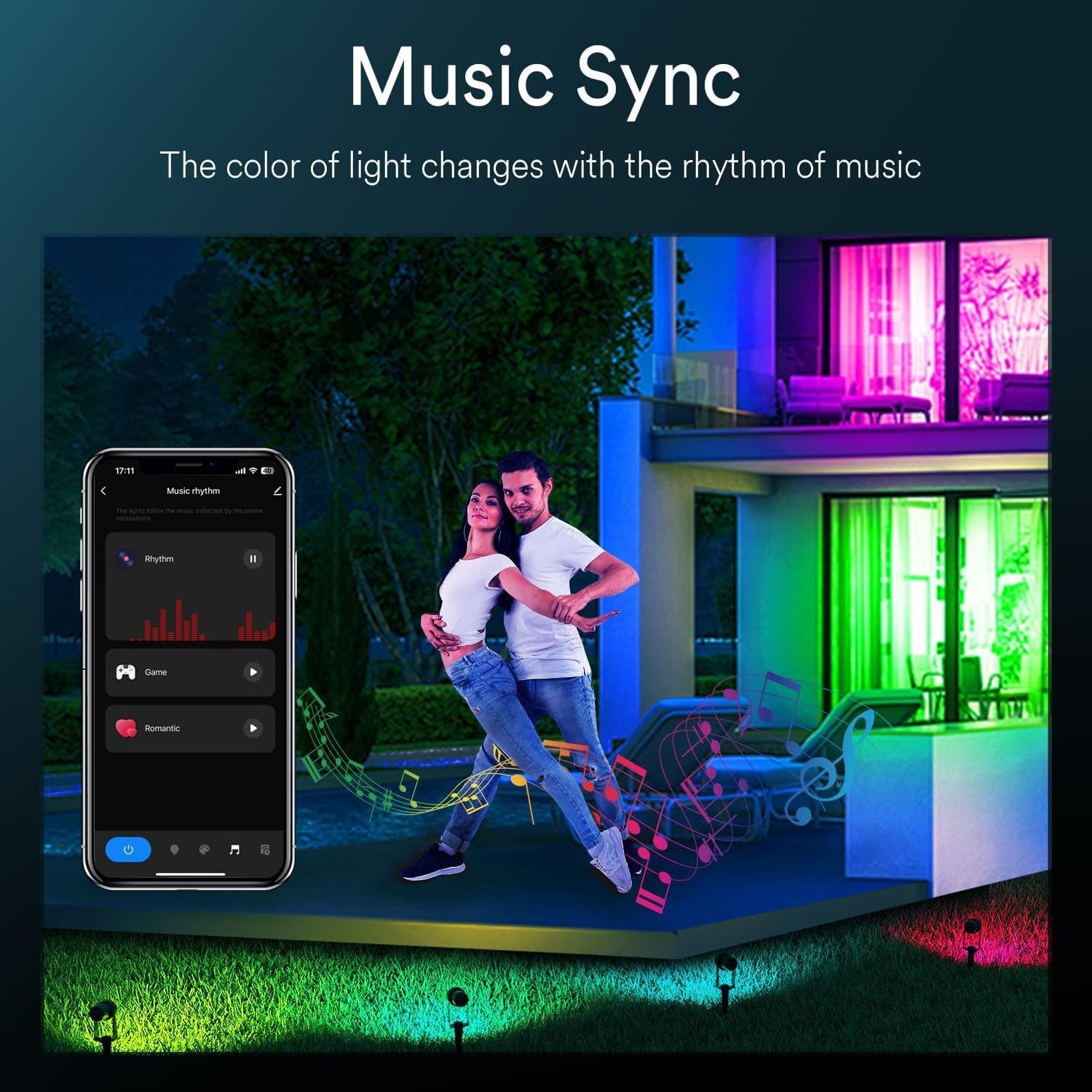 10W App Ctrl Google Assistant Amazon Alexa Music Sync Led RGBW Spot Light For Outdoor Landscape Event Decor