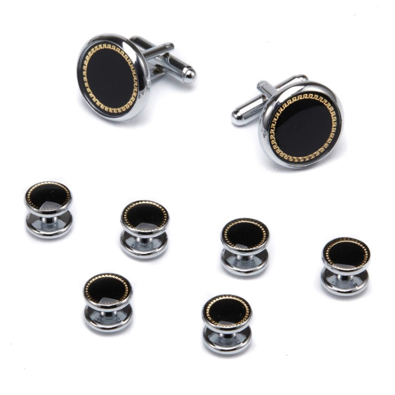 Luxury Men's Cufflinks Sets French Shirt Tuxedo Cuff Link Cuff Nail Round Gold Plated Patch Collar Button Brass Cufflinks